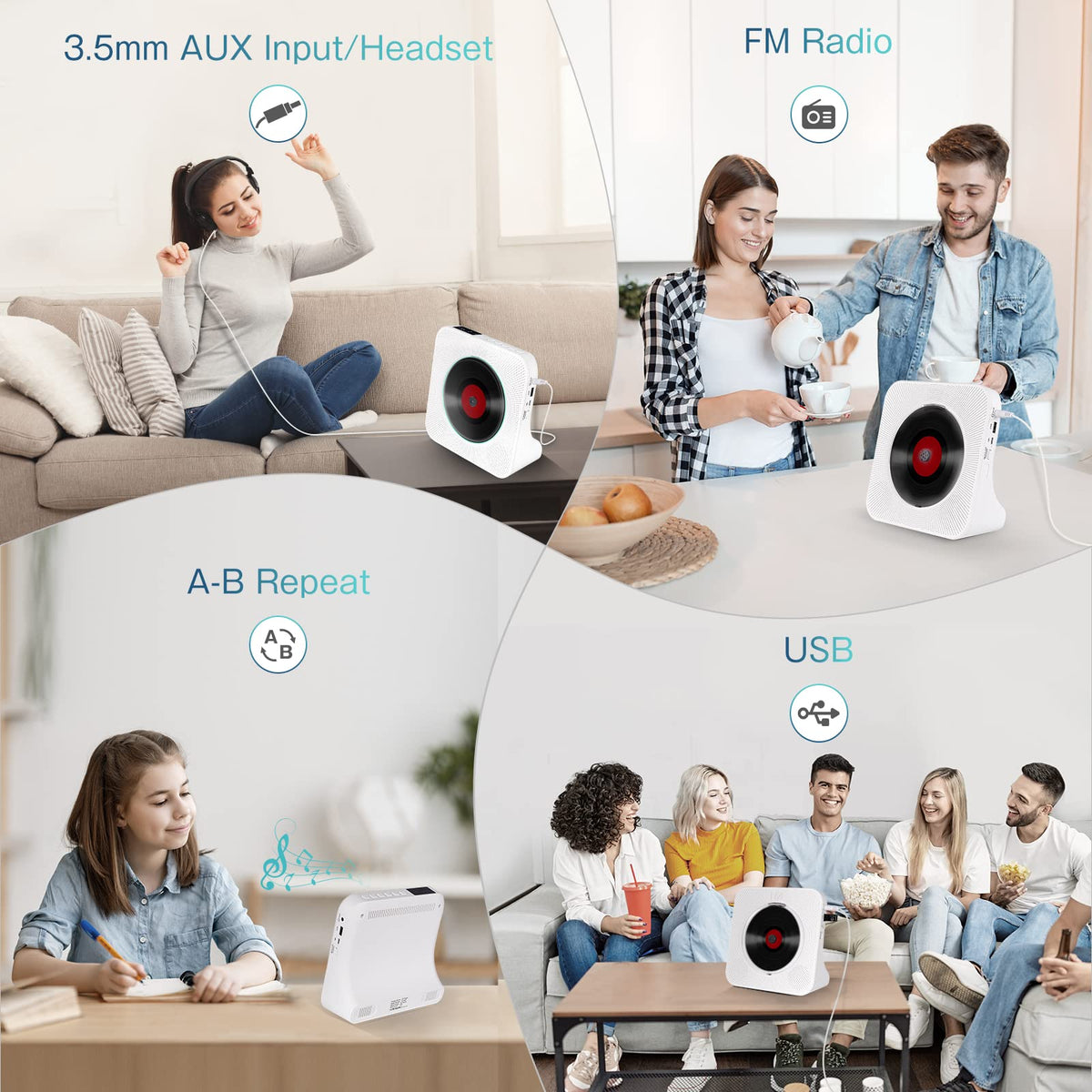 Portable Bluetooth CD Player with HiFi Stereo Speakers, White, Compact DEMO