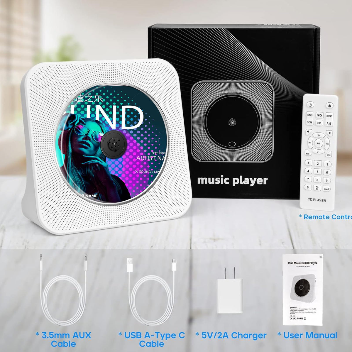 Portable Bluetooth CD Player with HiFi Stereo Speakers, White, Compact DEMO