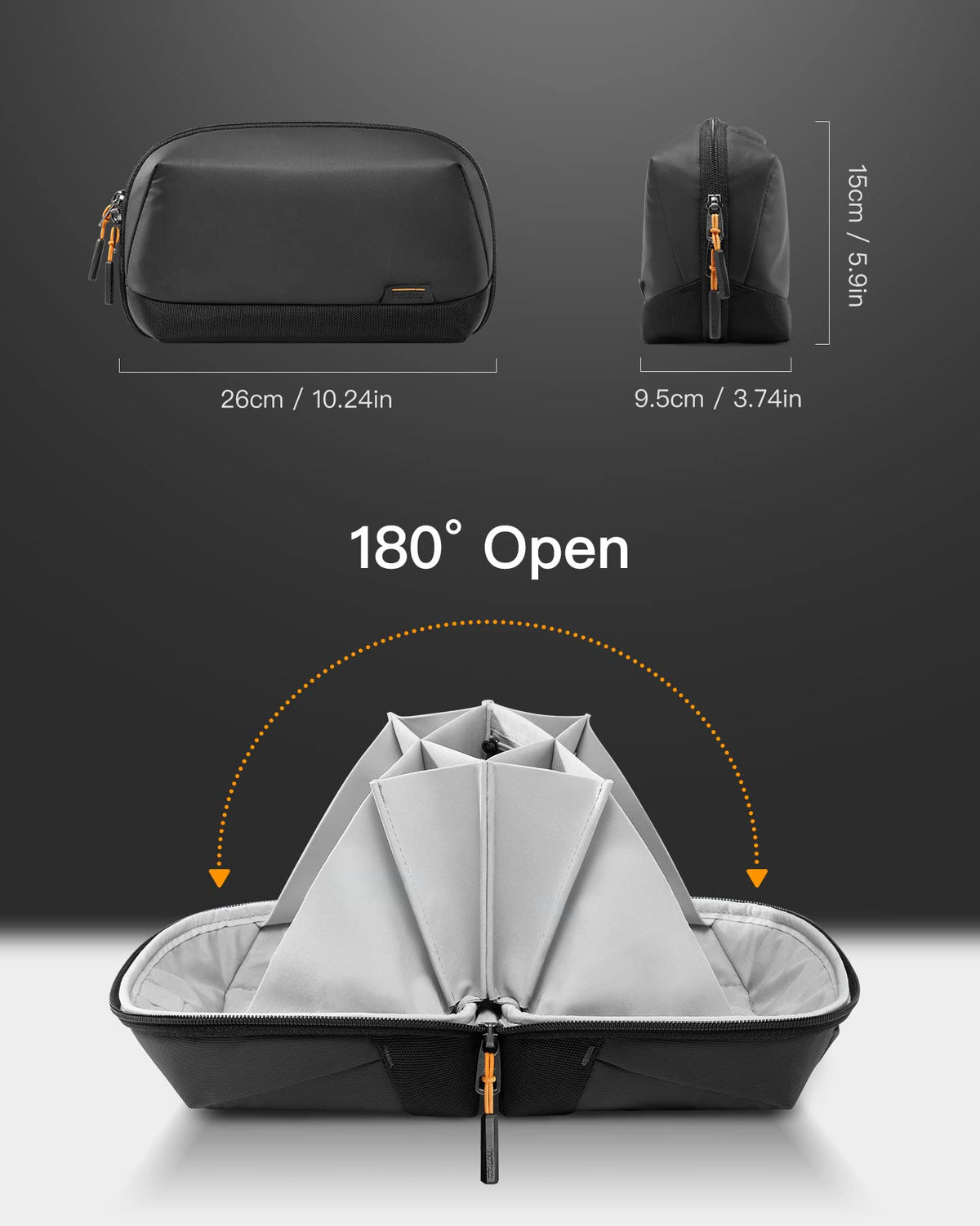 Inateck Unisex Large Cable Organizer Bag 180° Open Polyester Black Size DEMO