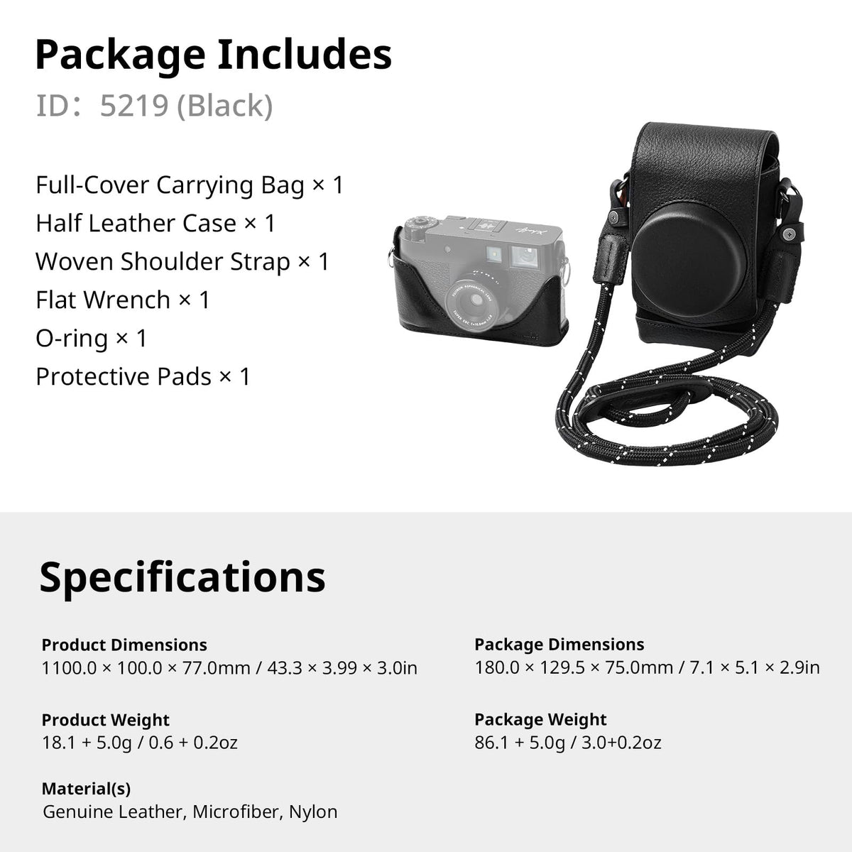 SMALLRIG Leather Camera Case Retro Style Full-Cover Carrying 1100×100mm NEW