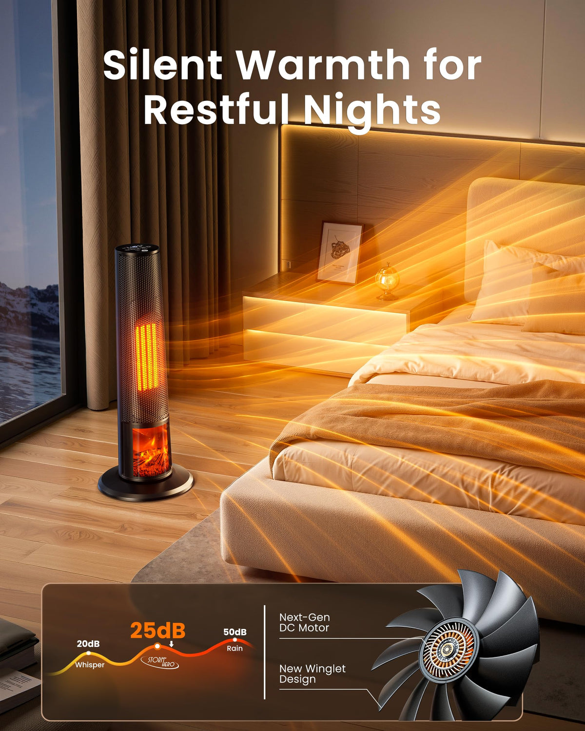 STORM HERO 2000W Electric Tower Space Heater for Bedroom Heating Black NEW