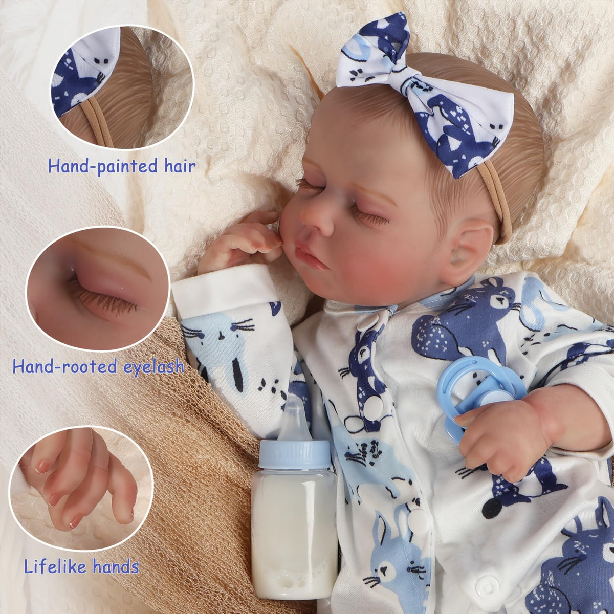 Lifelike 18" Dolls Newborn Baby Doll - Handmade Soft Vinyl Loulou for DEMO