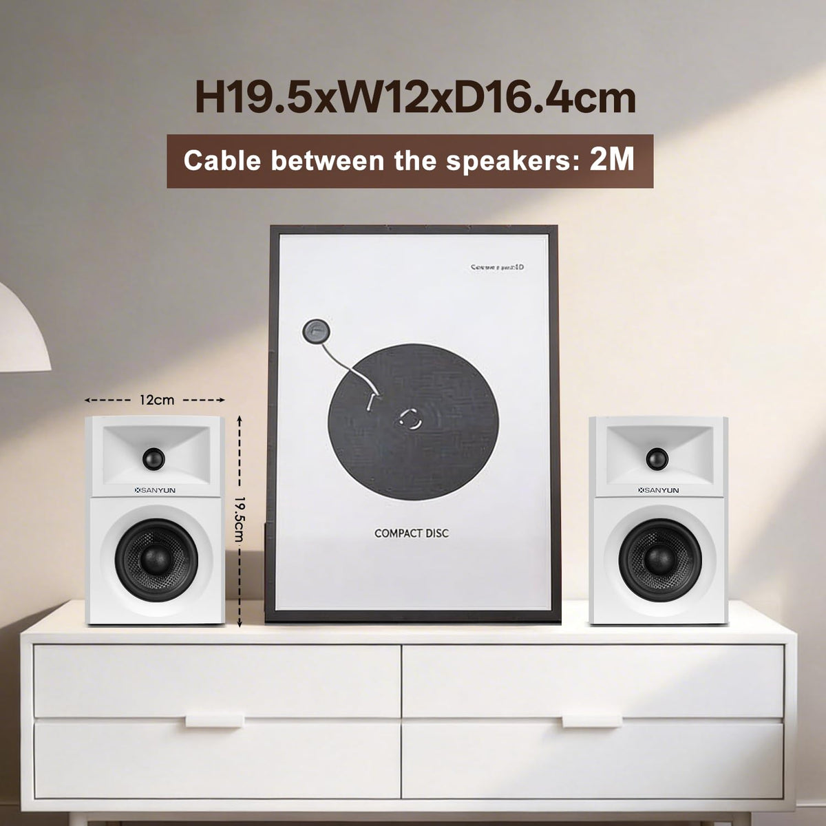 Sanyun White PC Speakers with Expanded Stereo Field and Triple-DSP NEW