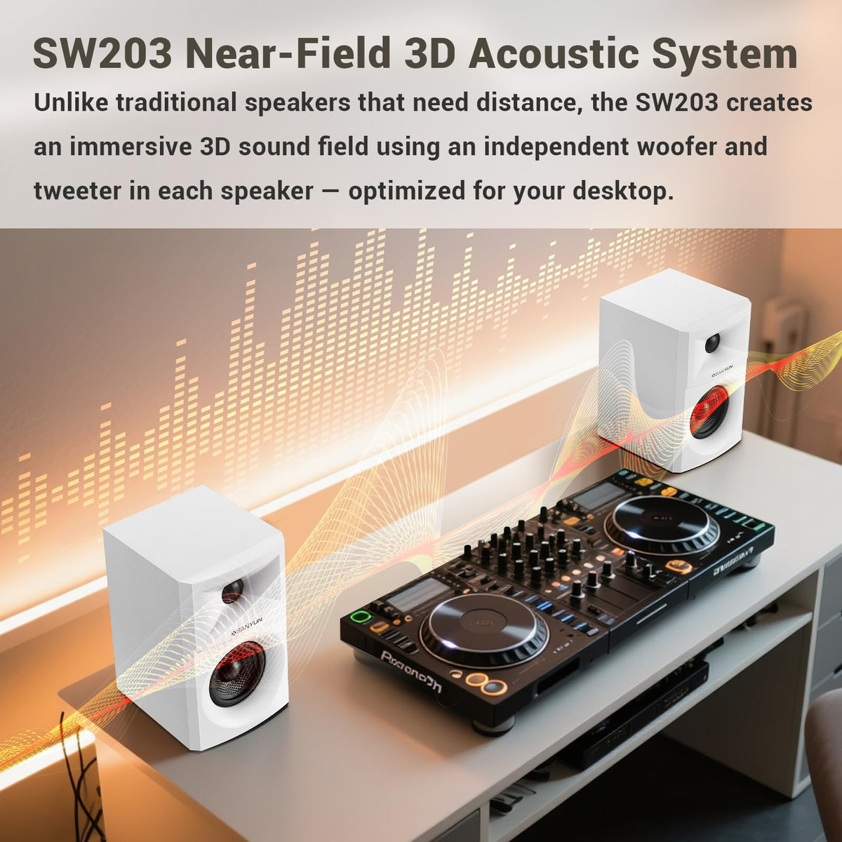 Sanyun White PC Speakers with Expanded Stereo Field and Triple-DSP NEW