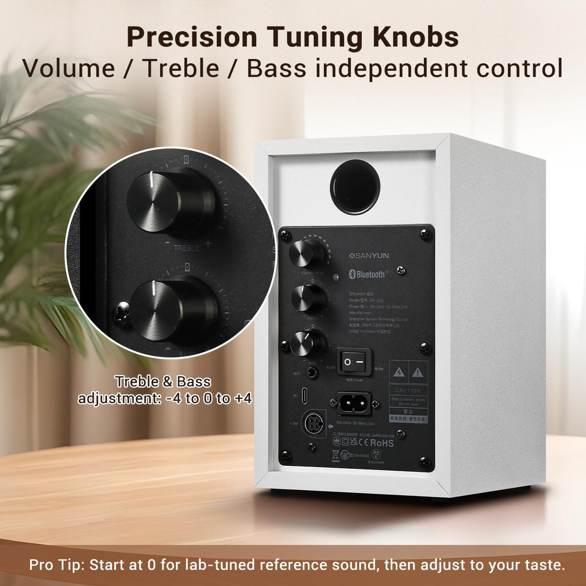 Sanyun White PC Speakers with Expanded Stereo Field and Triple-DSP NEW
