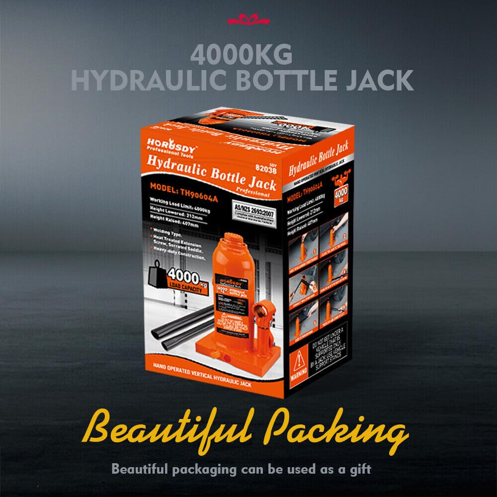 HORUSDY 4 Ton Hydraulic Bottle Jack, Welded Steel Orange Lift Hoist for NEW