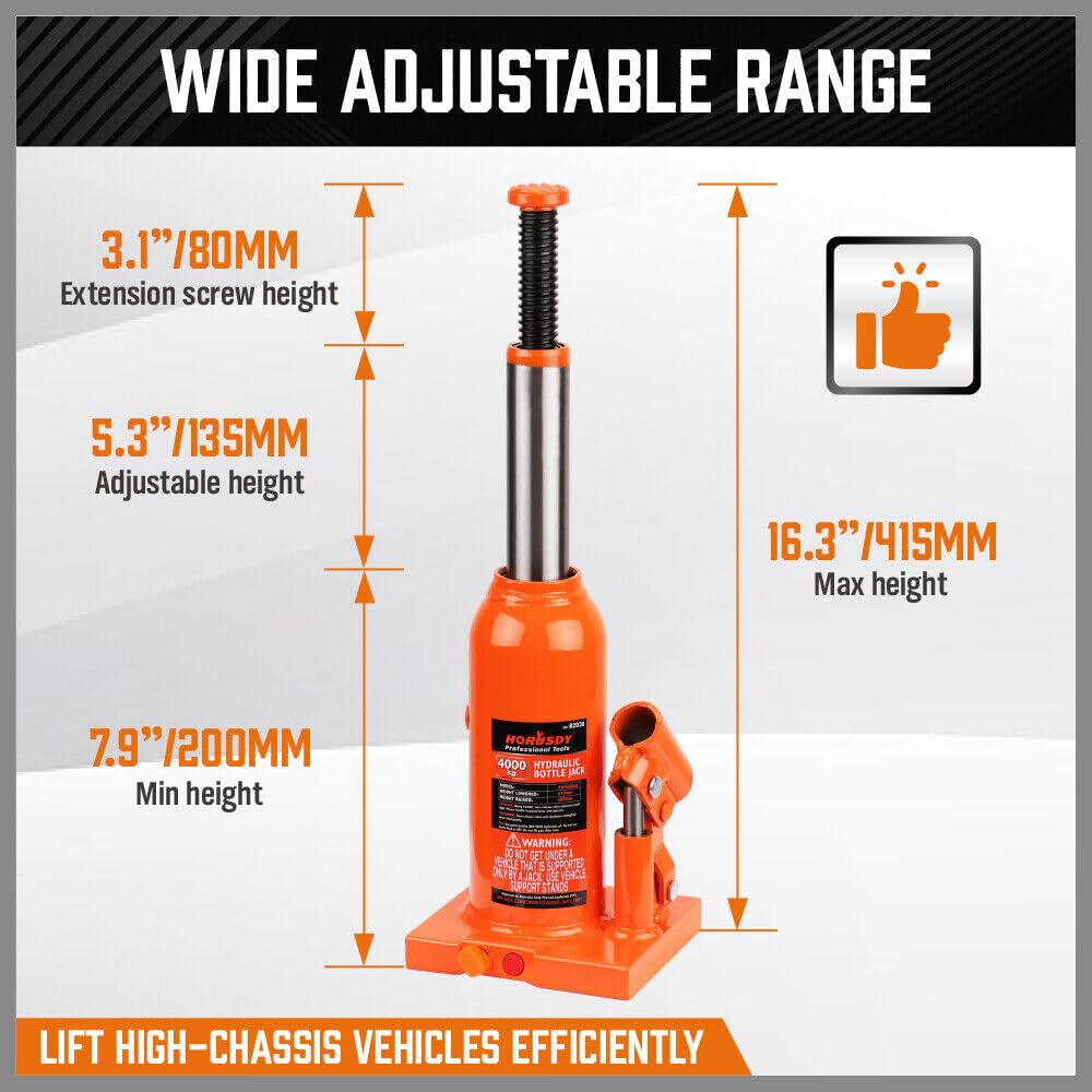 HORUSDY 4 Ton Hydraulic Bottle Jack, Welded Steel Orange Lift Hoist for NEW
