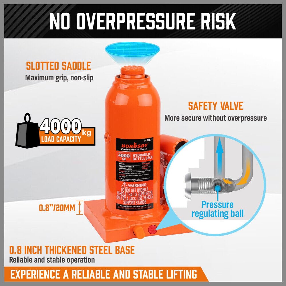 HORUSDY 4 Ton Hydraulic Bottle Jack, Welded Steel Orange Lift Hoist for NEW