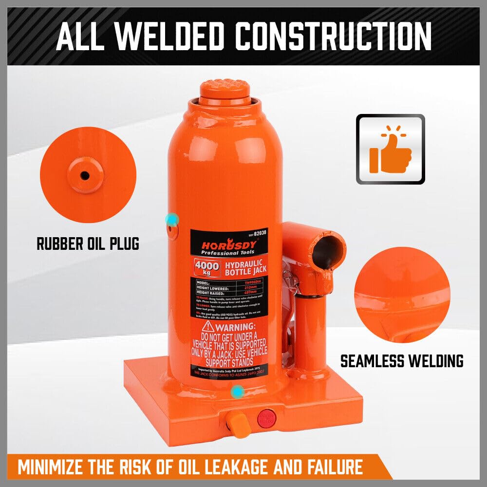 HORUSDY 4 Ton Hydraulic Bottle Jack, Welded Steel Orange Lift Hoist for NEW