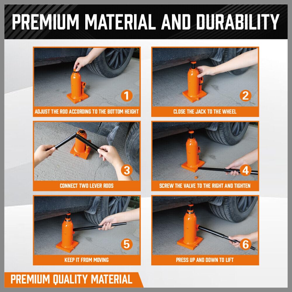 HORUSDY 4 Ton Hydraulic Bottle Jack, Welded Steel Orange Lift Hoist for NEW
