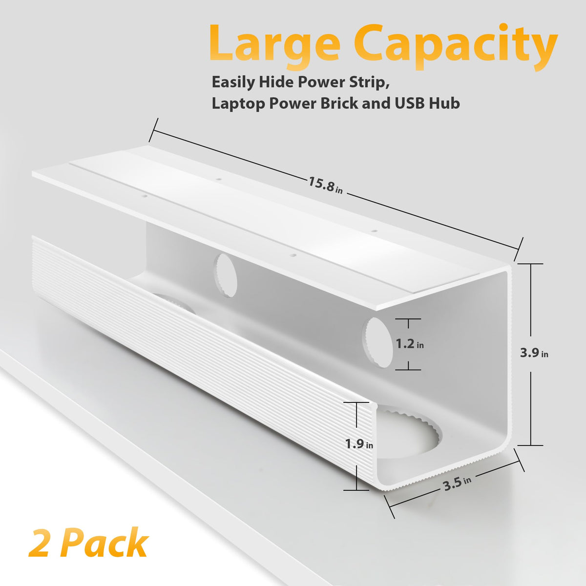 ZhiYo Large Capacity Cable Management Tray 2 Pack Under Desk Organizer NEW