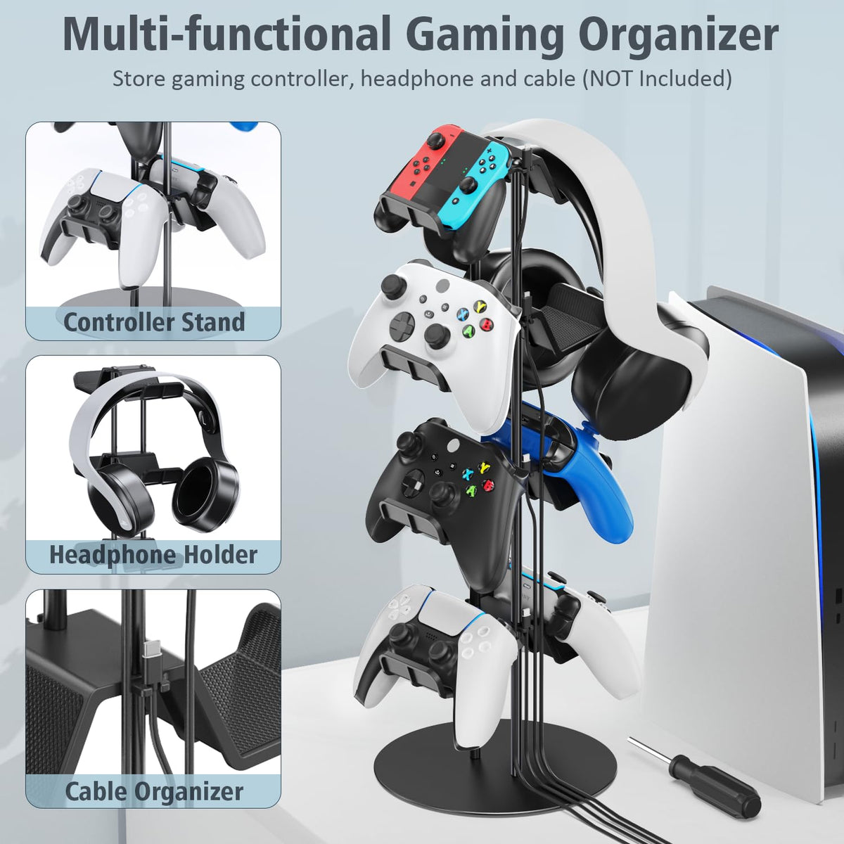 Kytok 4-Tier Aluminum Gaming Accessory Stand & Headphone Holder in Black NEW