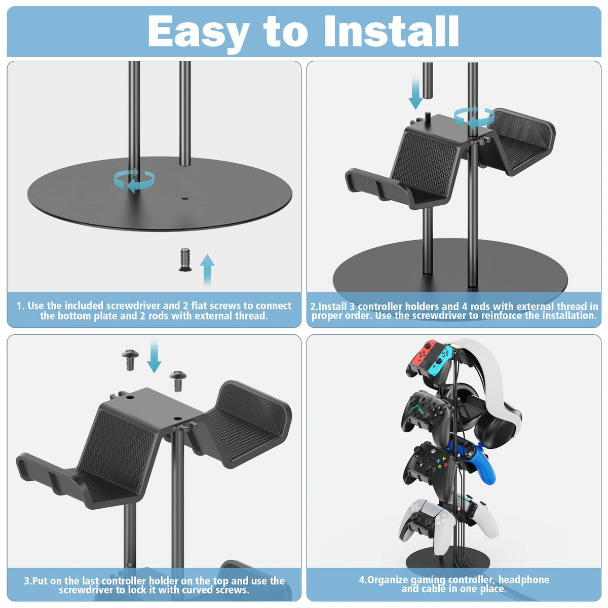 Kytok 4-Tier Aluminum Gaming Accessory Stand & Headphone Holder in Black NEW