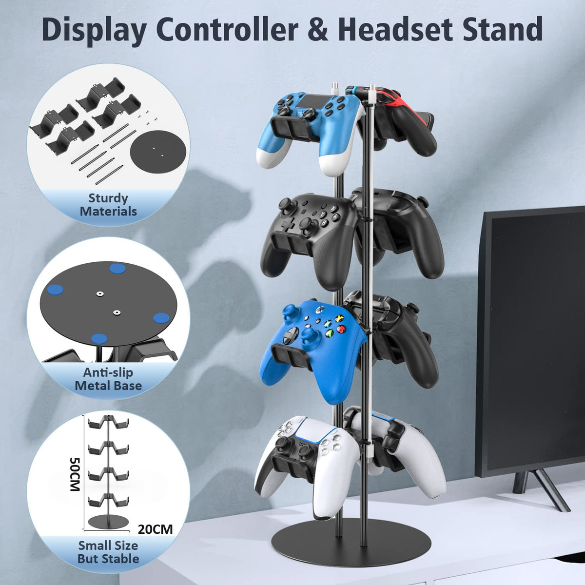 Kytok 4-Tier Aluminum Gaming Accessory Stand & Headphone Holder in Black NEW