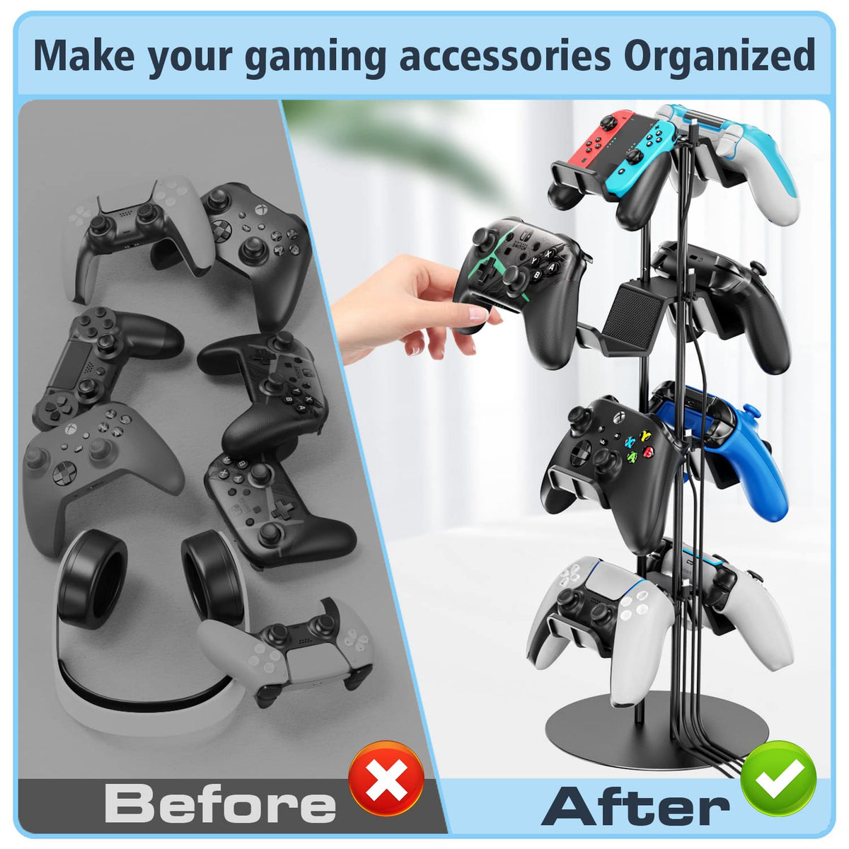 Kytok 4-Tier Aluminum Gaming Accessory Stand & Headphone Holder in Black NEW