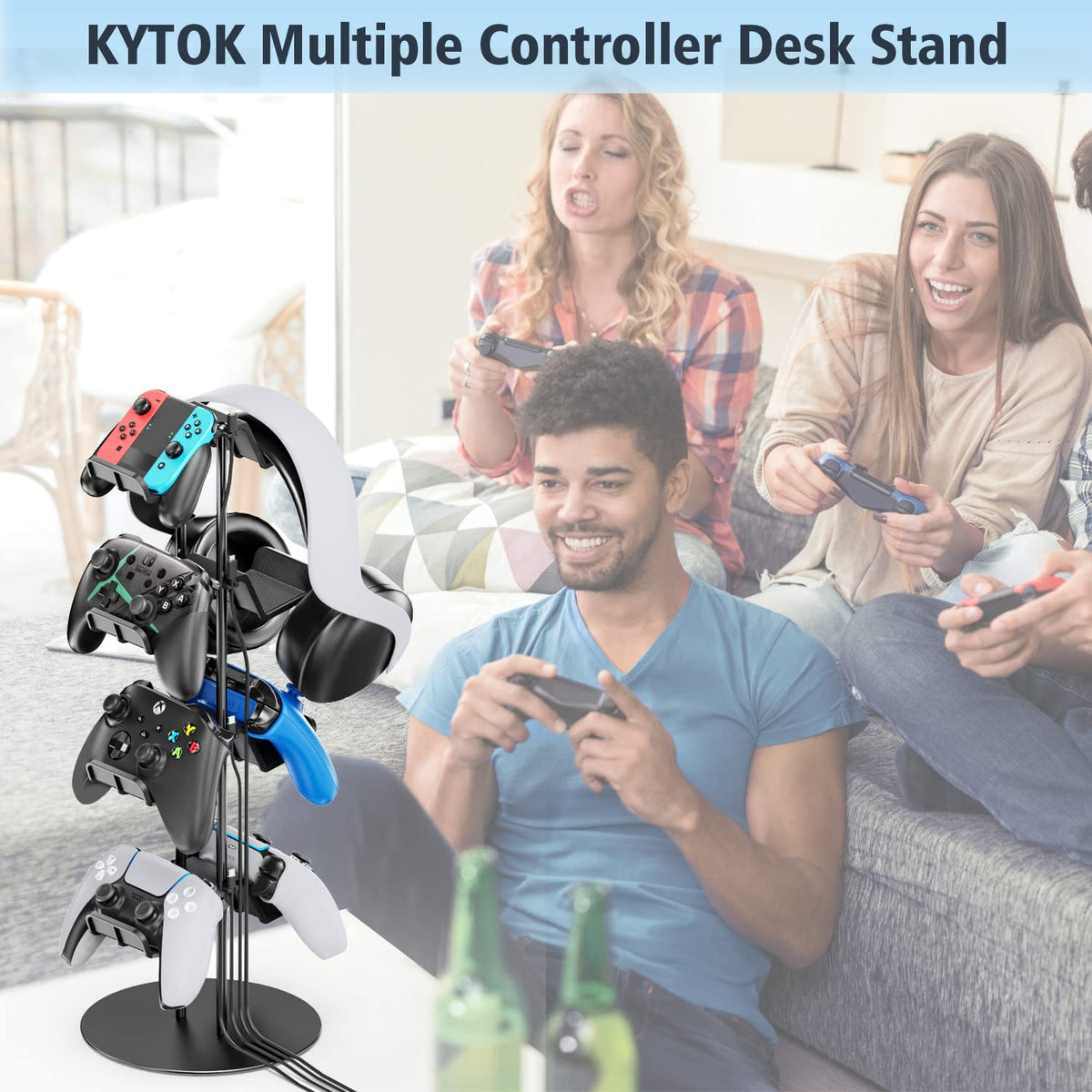 Kytok 4-Tier Aluminum Gaming Accessory Stand & Headphone Holder in Black NEW