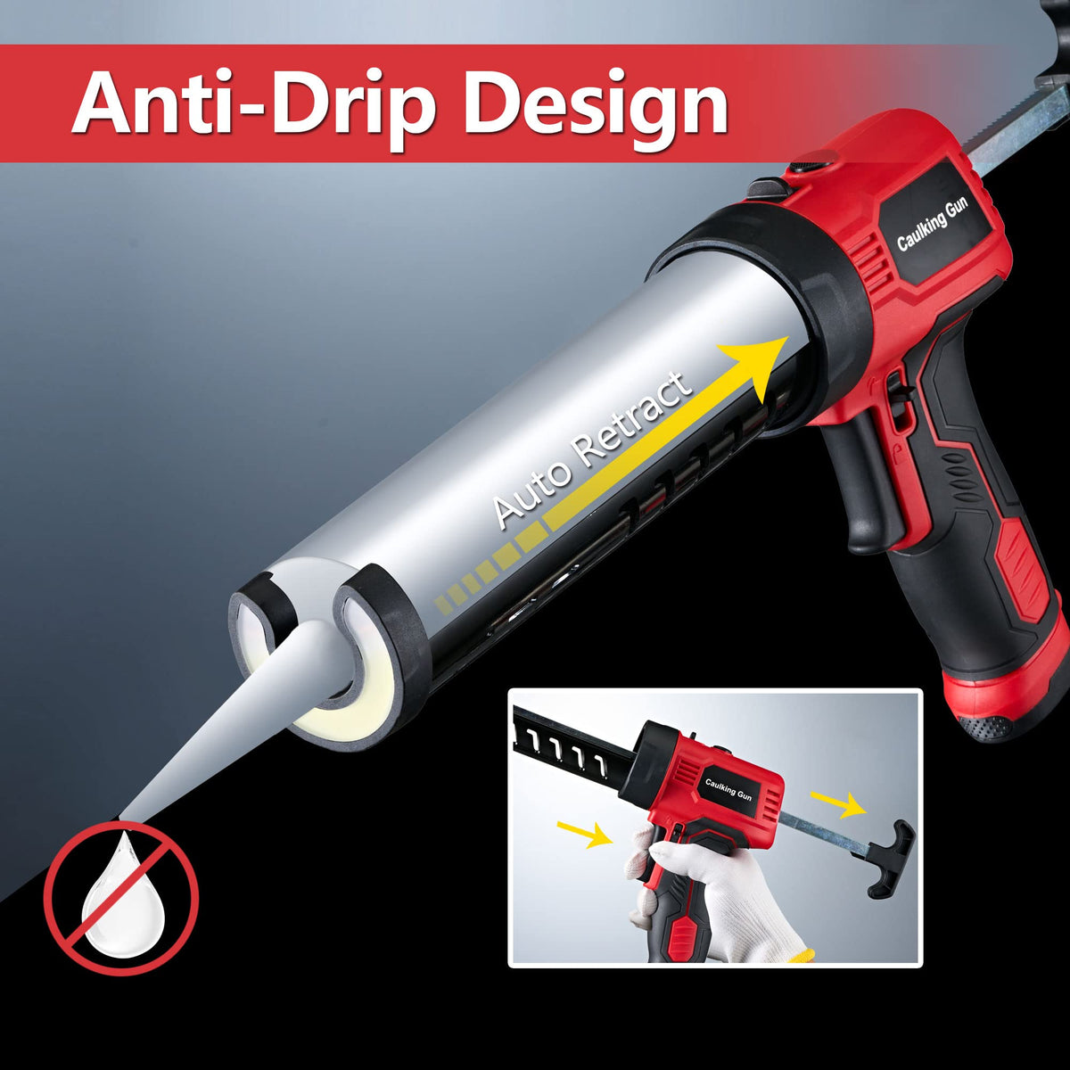 MARSOSAUR Cordless Electric Caulking Gun 300 KG Thrust Non-Drip Power Tool NEW