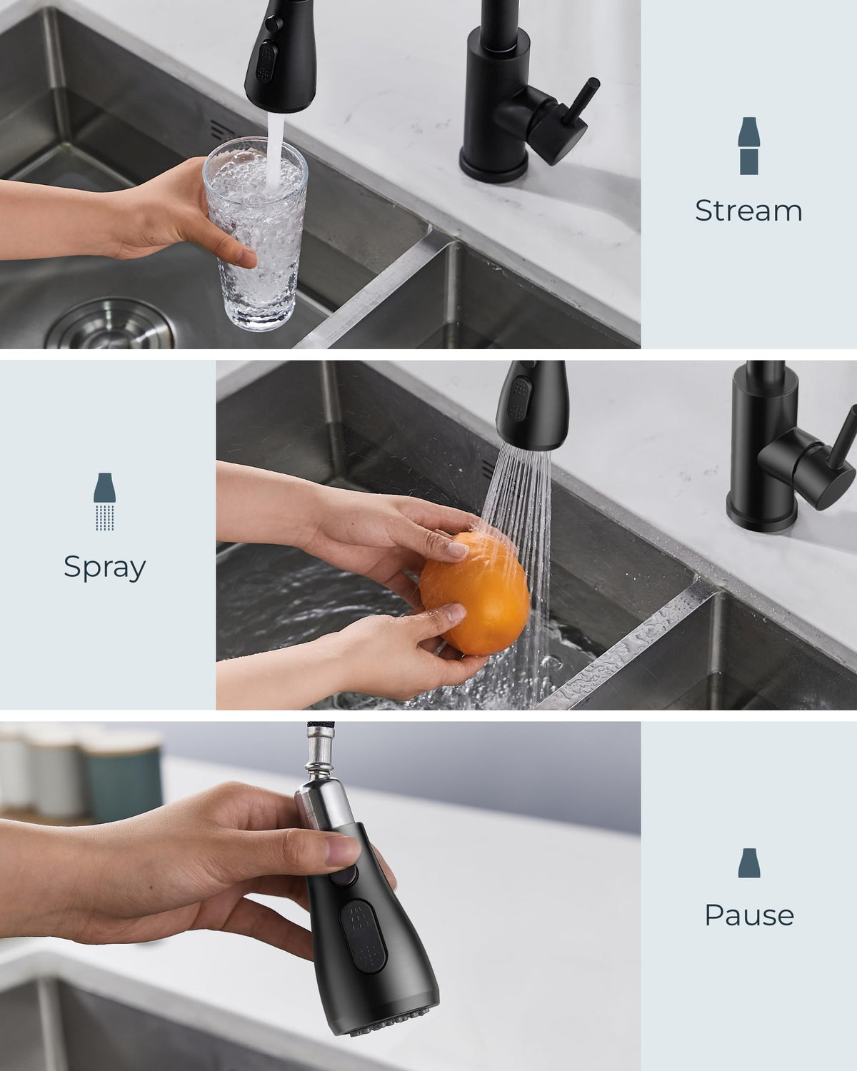 FORIOUS Touch On Kitchen Sink Taps Mixer with Pull Out Spray Swivel Matte NEW