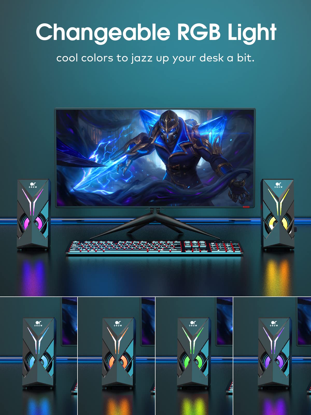 OROROW RGB Computer Speakers with Colorful LED Lighting and Volume Control DEMO