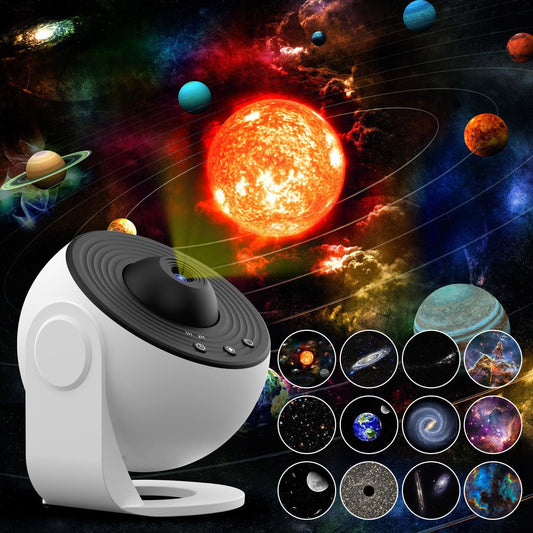 13-in-1 HD Space Slides 360° Rotating White Night Light for Bedroom, DEMO