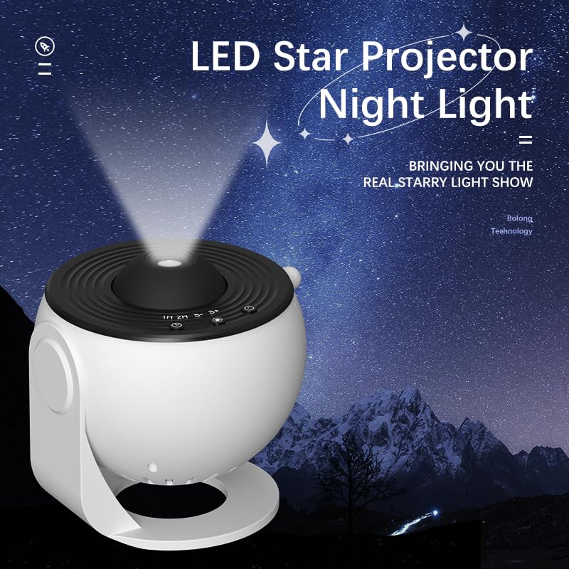 13-in-1 HD Space Slides 360° Rotating White Night Light for Bedroom, DEMO