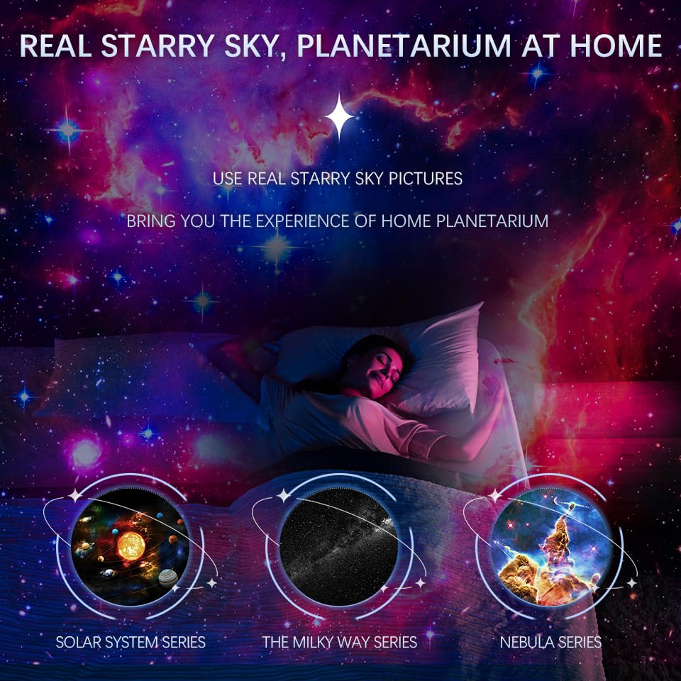 13-in-1 HD Space Slides 360° Rotating White Night Light for Bedroom, DEMO