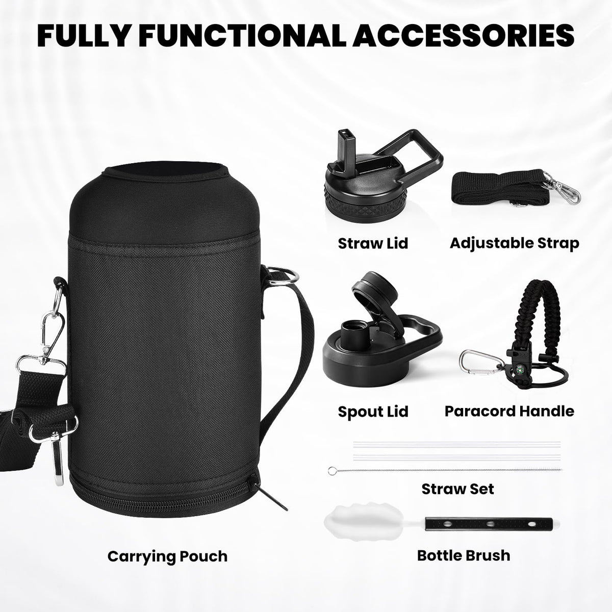 RAYMYLO Insulated Stainless Steel Sports Water Bottle 64 oz/ 1.89L Black NEW