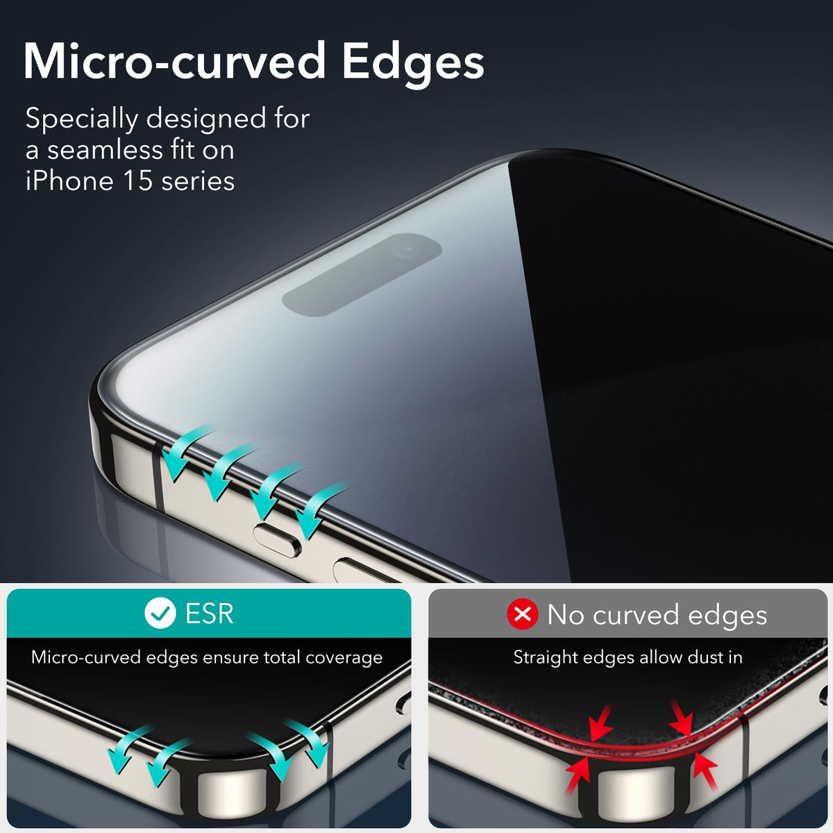 ESR Privacy Black Tempered Glass Screen Protector for iPhone 15 Pro Max 6.1 NEW