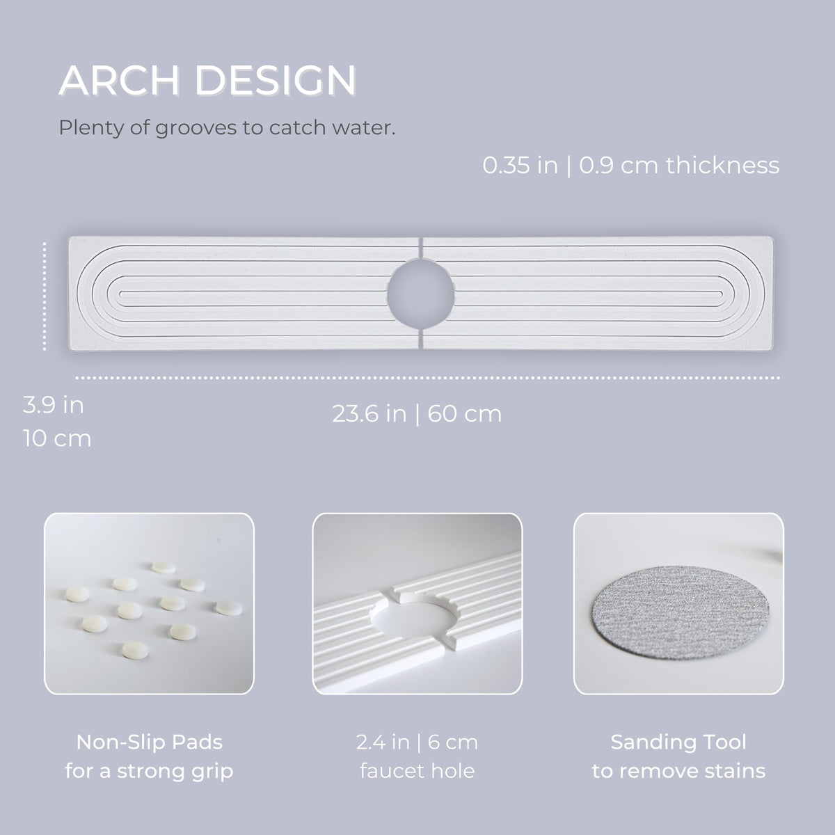 Natureva Diatomite Kitchen Fixtures Sink Splash Guard Arch Chalk Size 60D x NEW