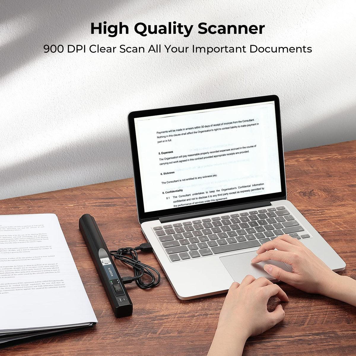 MUNBYN Portable Scanners A4 Document Scanner, 900 DPI Handheld Photo Black NEW