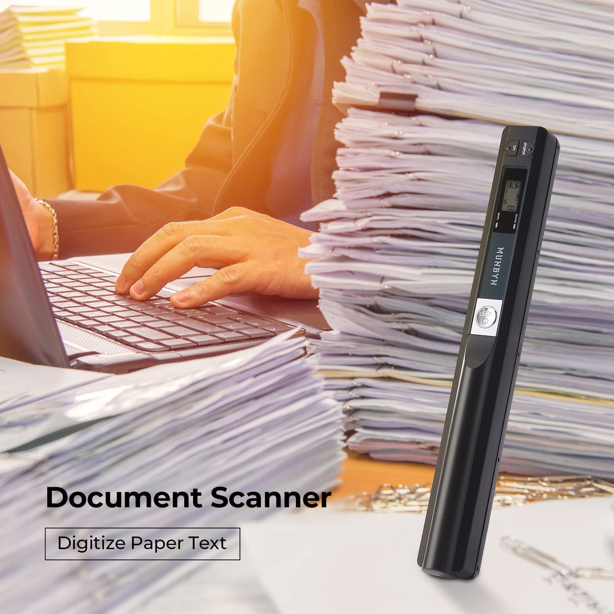 MUNBYN Portable Scanners A4 Document Scanner, 900 DPI Handheld Photo Black NEW