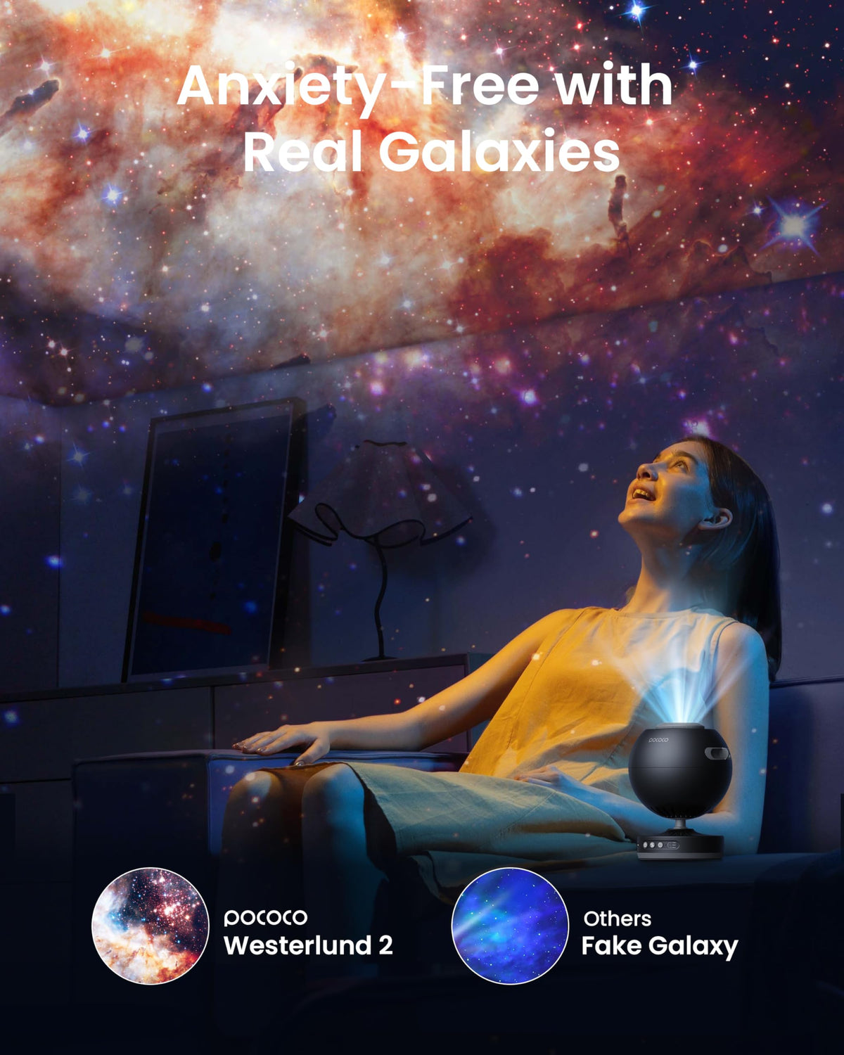 POCOCO Galaxy Night Light Star Projector with Replaceable Discs - Black DEMO