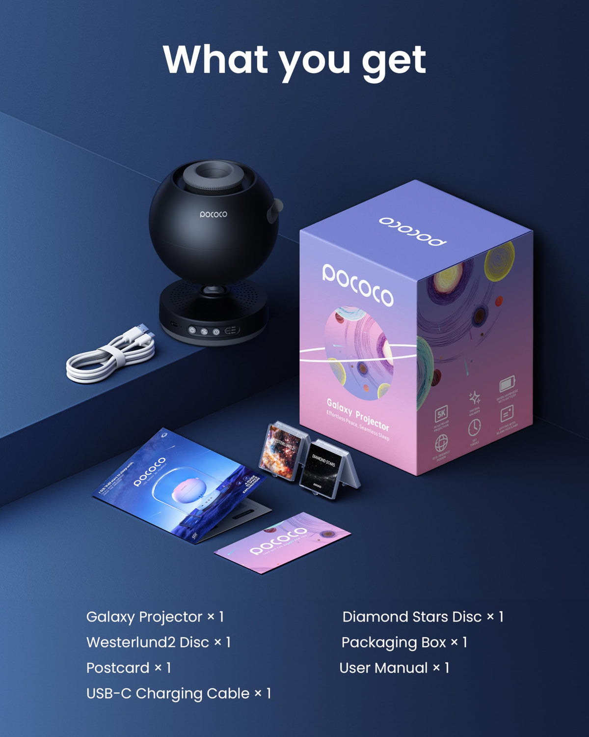 POCOCO Galaxy Night Light Star Projector with Replaceable Discs - Black DEMO