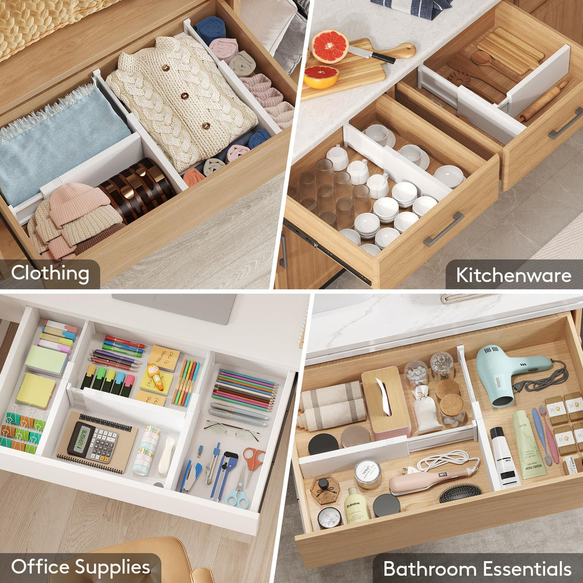 Lifewit Expandable Drawer Dividers for Clothing Storage Organizer White NEW