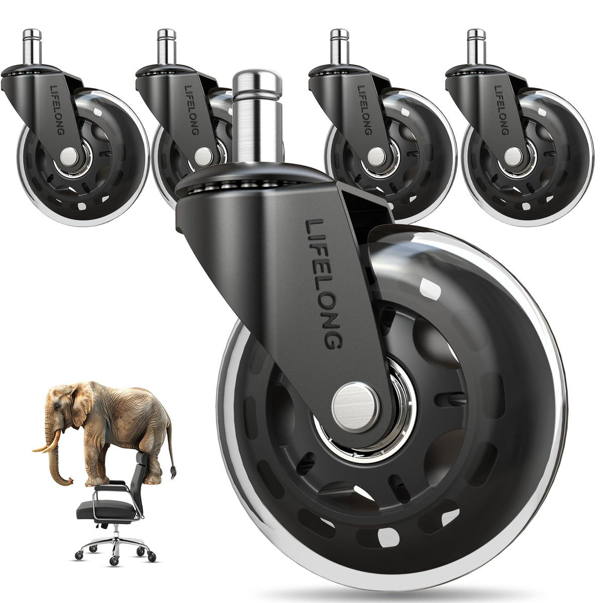 Clear Black Replacement Rubber Chair Casters for Hardwood Floors NEW