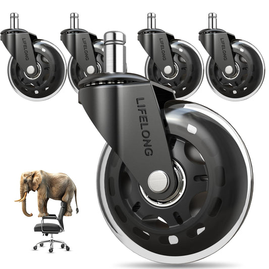 Clear Black Replacement Rubber Chair Casters for Hardwood Floors NEW