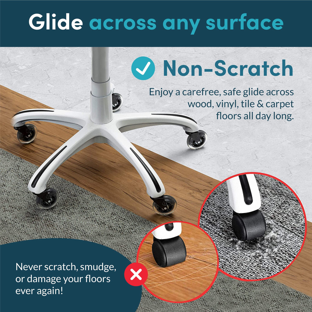 Clear Black Replacement Rubber Chair Casters for Hardwood Floors NEW