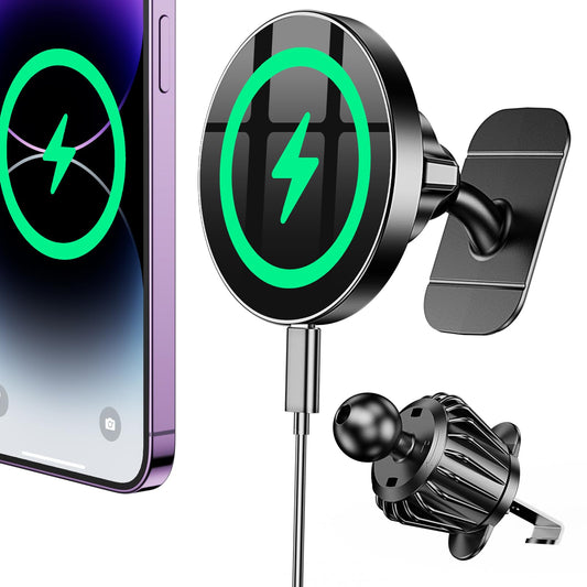 Coolpow 15W Magnetic Wireless Car Charger Automobile Charging Adapter Black NEW