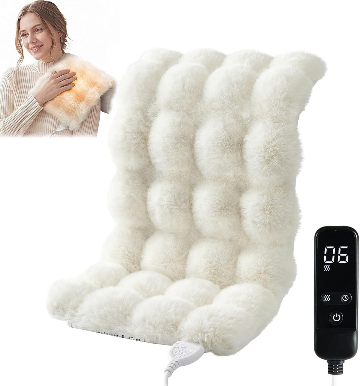 Garvee Electric Heating Pad Faux Fur Therapeutic Back Neck Warmer Cream NEW