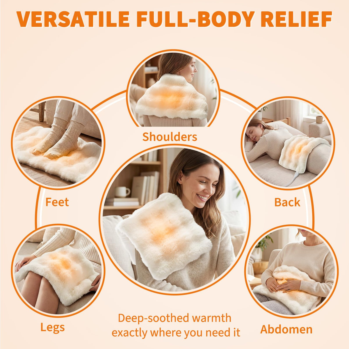 Garvee Electric Heating Pad Faux Fur Therapeutic Back Neck Warmer Cream NEW