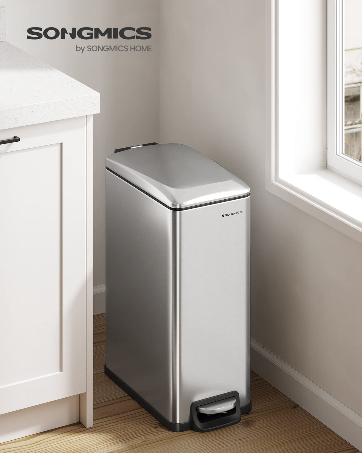 SONGMICS 48L Bathroom Accessories Slim Pedal Bin with Soft Closing Lid NEW
