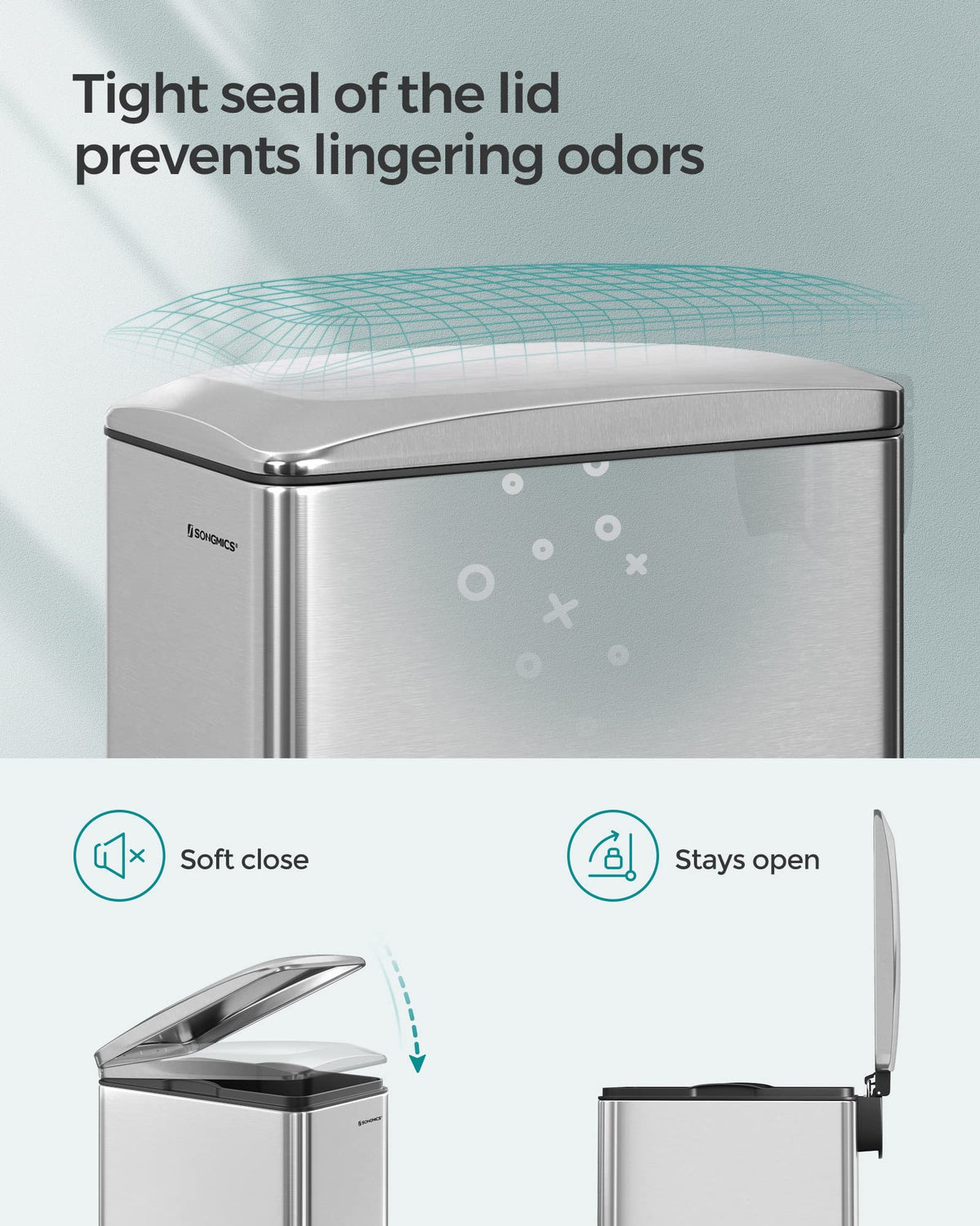 SONGMICS 48L Bathroom Accessories Slim Pedal Bin with Soft Closing Lid NEW