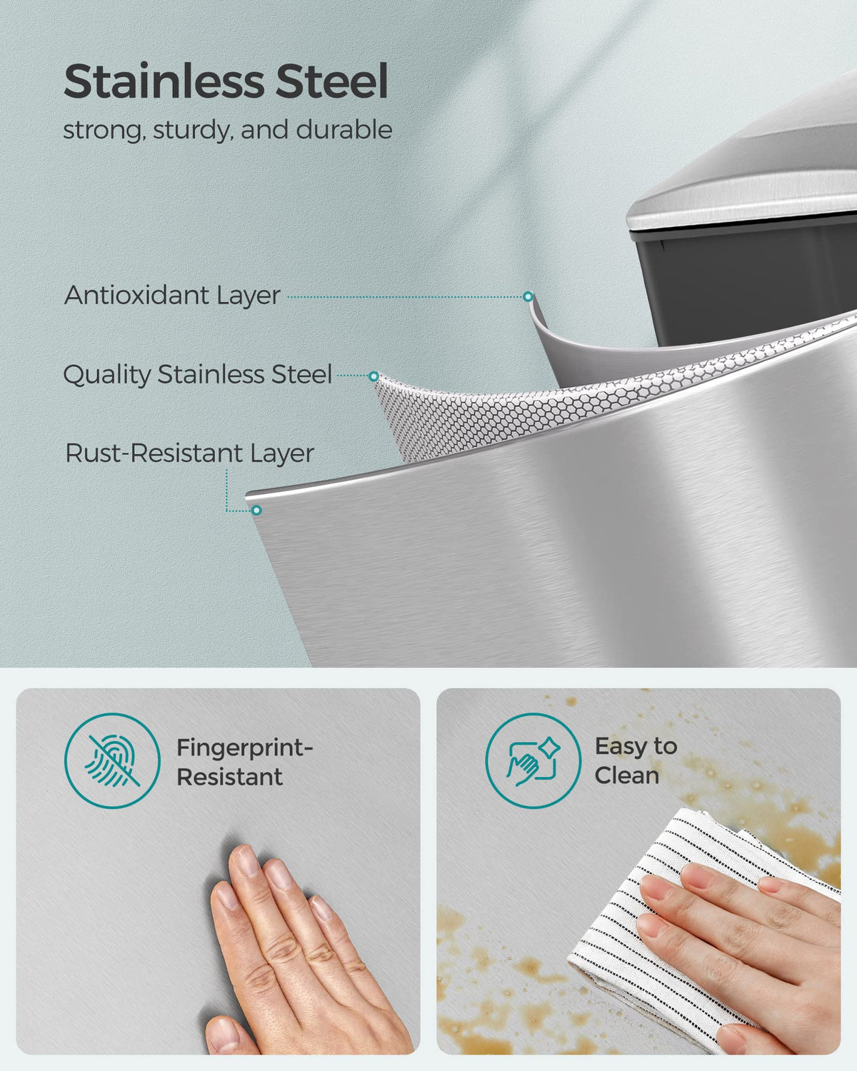 SONGMICS 48L Bathroom Accessories Slim Pedal Bin with Soft Closing Lid NEW