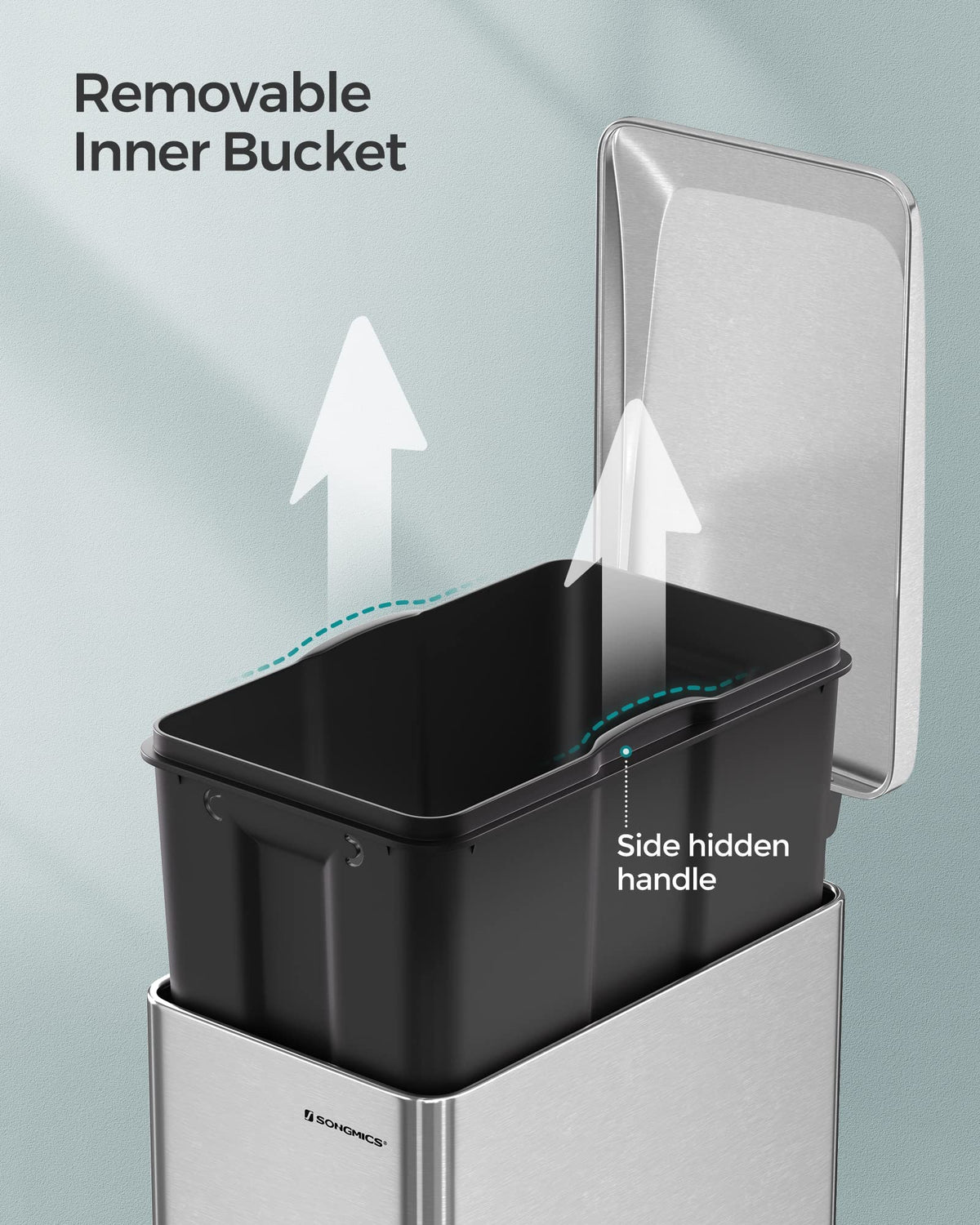 SONGMICS 48L Bathroom Accessories Slim Pedal Bin with Soft Closing Lid NEW
