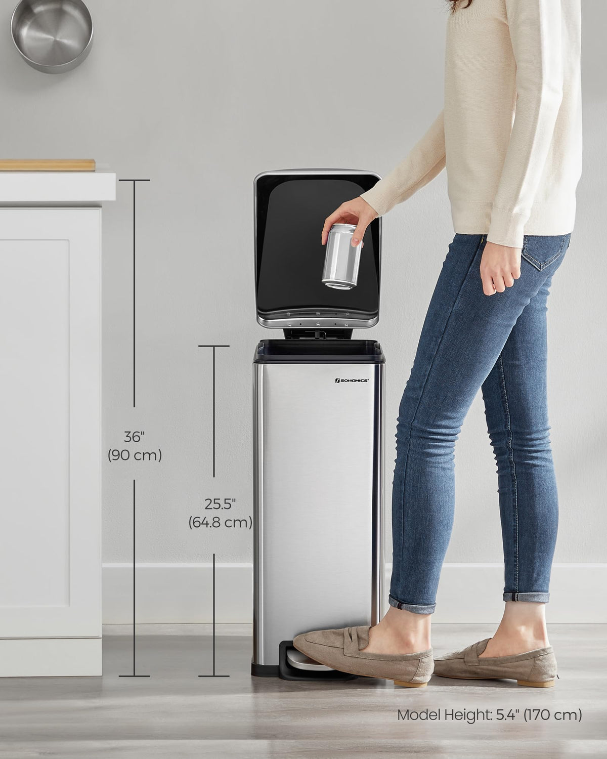 SONGMICS 48L Bathroom Accessories Slim Pedal Bin with Soft Closing Lid NEW