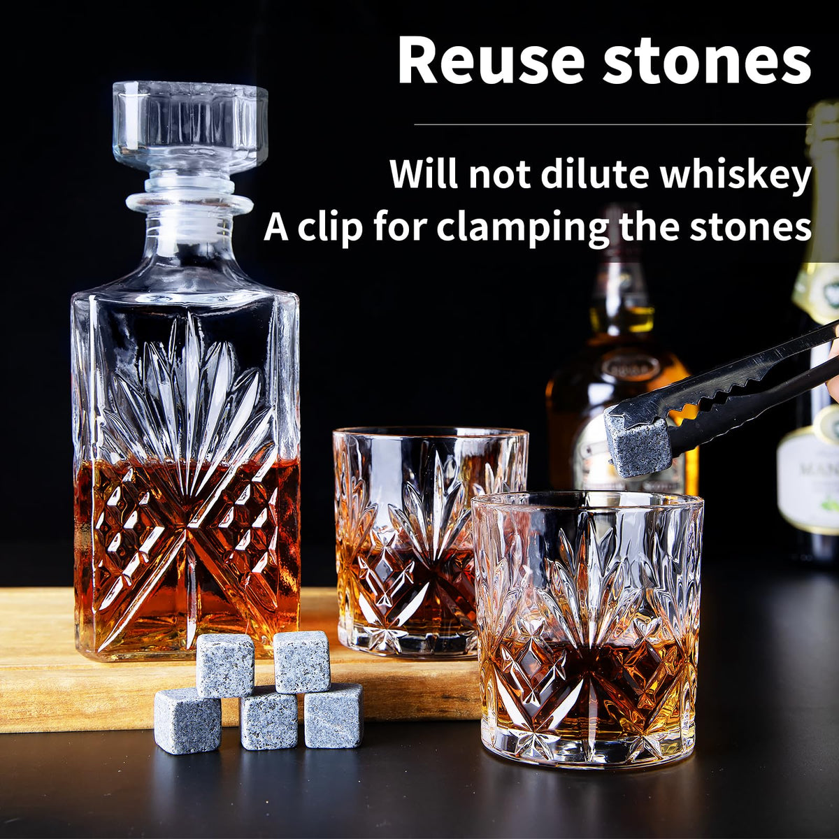 Crystal Clear Liquor Decanter Set with 6 Glasses Premium Glassware 32oz NEW