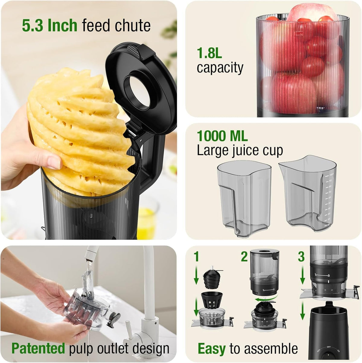 Slow Masticating Juicers Juicer Machine, Cold Press Juicer, 1.8L Capacity, NEW