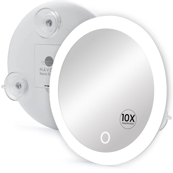 Mavoro 17cm LED Makeup Mirror with 10X Magnification and Suction Cups White NEW