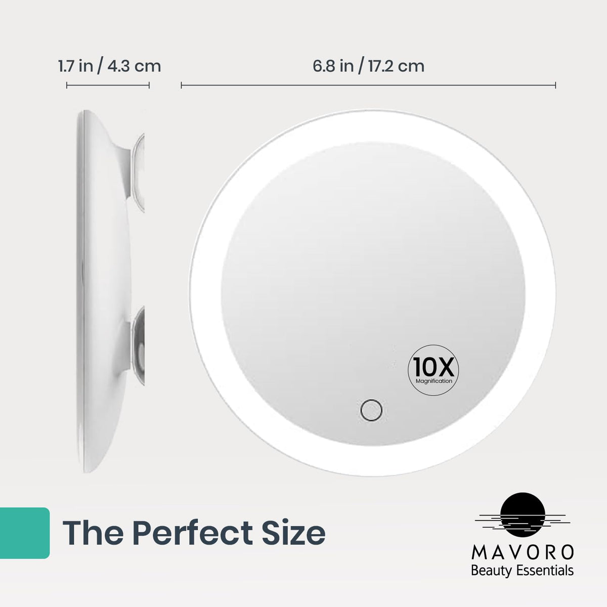 Mavoro 17cm LED Makeup Mirror with 10X Magnification and Suction Cups White NEW