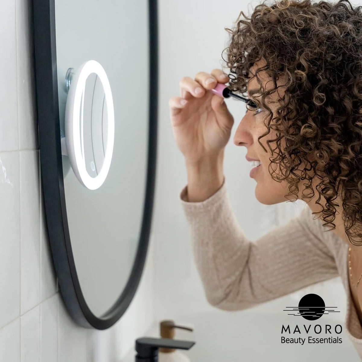 Mavoro 17cm LED Makeup Mirror with 10X Magnification and Suction Cups White NEW
